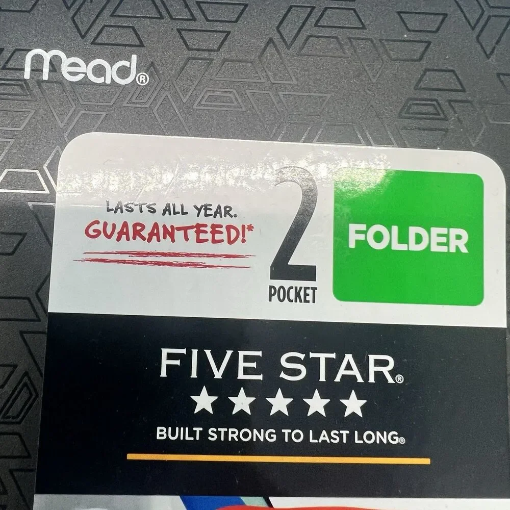 3 Pack Mead Five Star Plastic Stay-Put Tab 2 Pocket Folders Black School